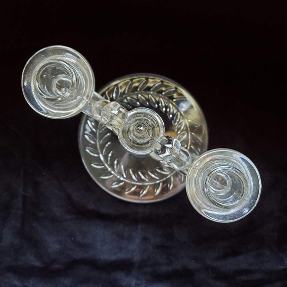 Vintage Indiana Glass Laurel Clear Double Light Candlestick Holder - Picture 5 of 6